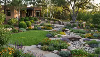 Complete residential landscape transformation with trees, shrubs, and lawn in Flagstaff, AZ