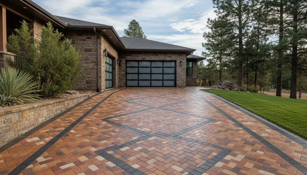 Interlocking paver driveway installation in Flagstaff, AZ showcasing quality landscaping craftsmanship