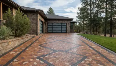Interlocking paver driveway installation in Flagstaff, AZ showcasing quality landscaping craftsmanship