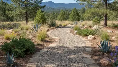 Pea gravel garden pathway installation in Flagstaff, AZ by Chop Chop Landscaping