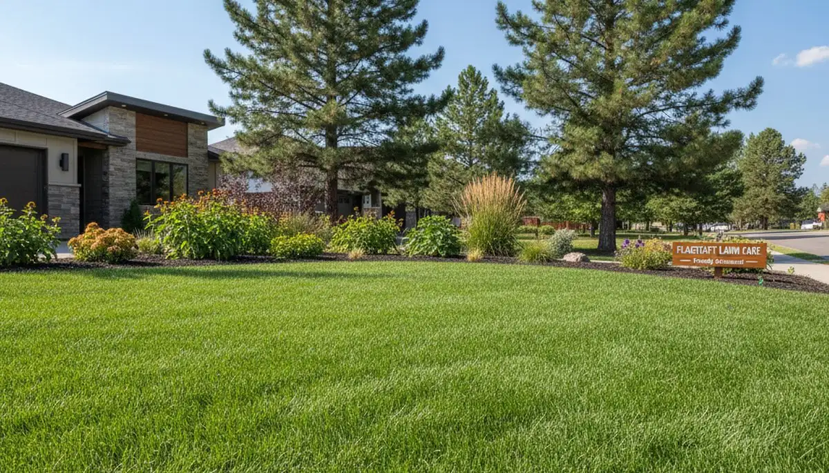 Lush green residential lawn maintained by Chop Chop Landscaping in Flagstaff, AZ