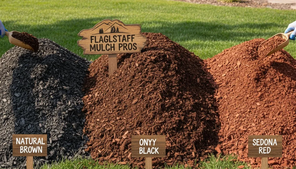 Brown, black, and red mulch color varieties for landscaping projects in Flagstaff, AZ