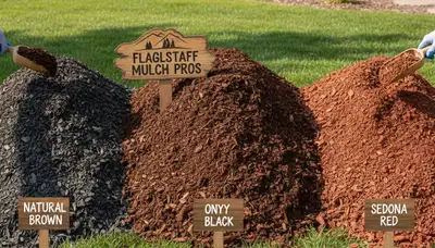 Brown, black, and red mulch color varieties for landscaping projects in Flagstaff, AZ