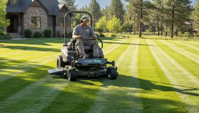 Professional lawn striping and edging in Flagstaff, AZ showcasing precise mowing and clean landscape lines