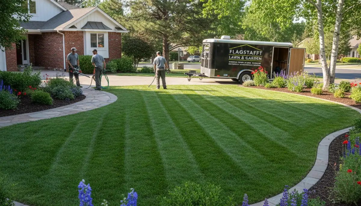 Pristine residential lawn after professional landscaping maintenance in Flagstaff, AZ