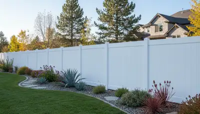 White wooden privacy fence installation by Chop Chop Landscaping in Flagstaff, AZ showcasing expert craftsmanship
